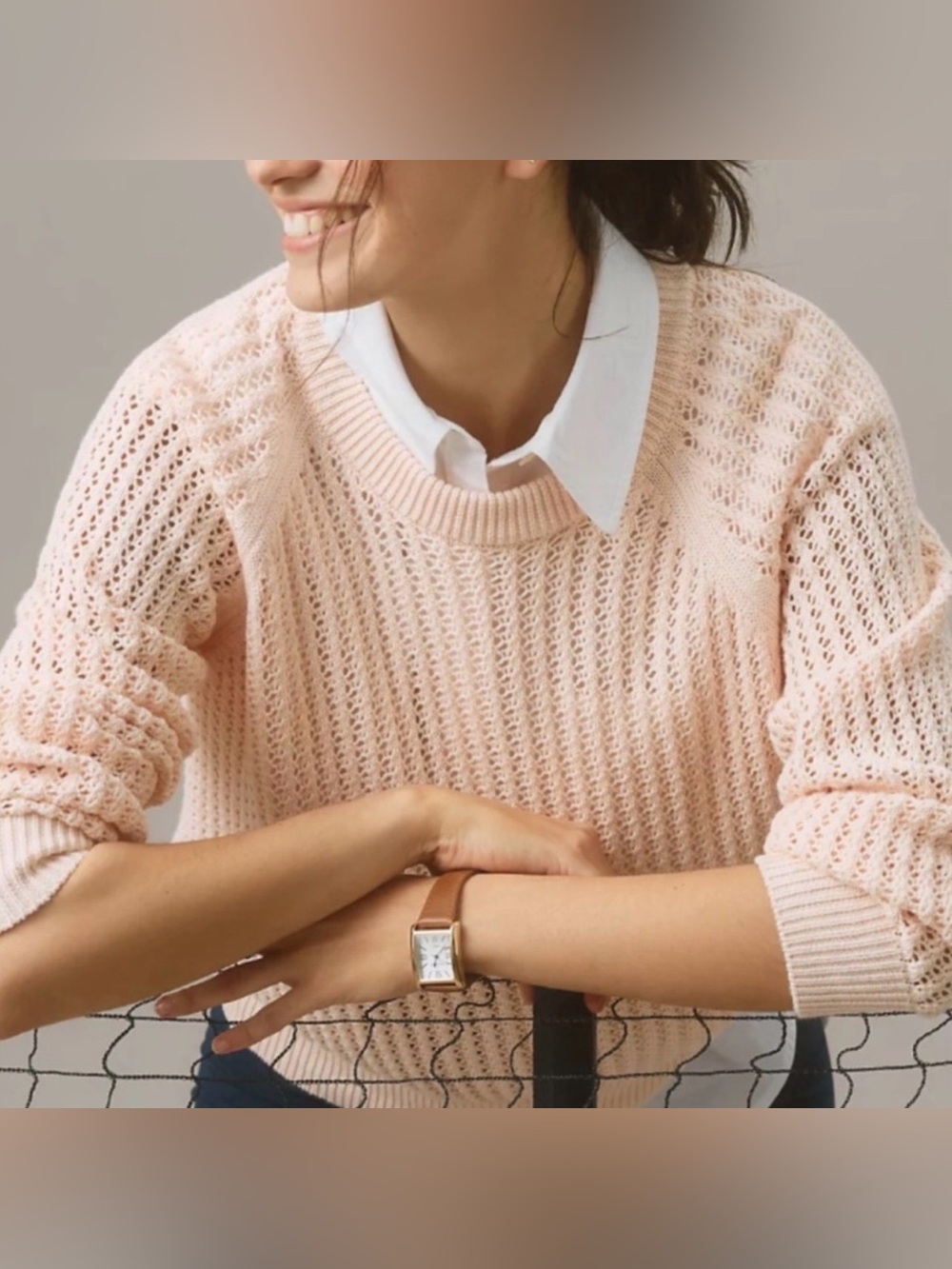 Varley Clay Knit Crewneck Sweater 100% Cotton True Knit Peony